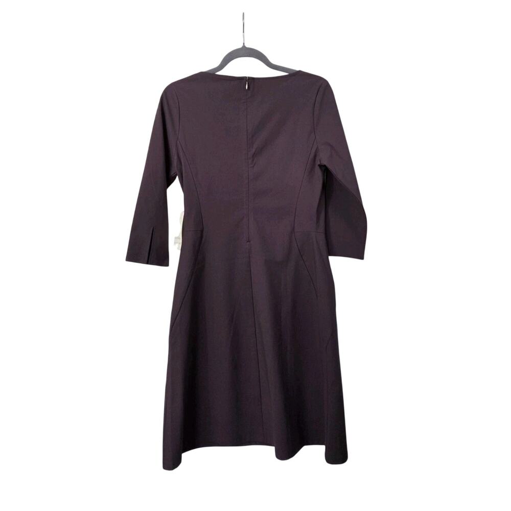 QOR Raisin Brown Asymmetrical Neckline 3/4 Sleeve Knee Length Dress NWT, Small - Picture 10 of 15